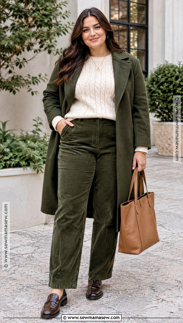 Moss Green And Cream Fall Outfit - 15 Choosing Fall Fashion Colors Ideas