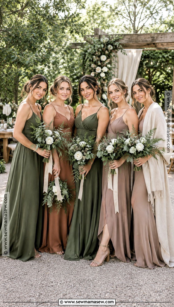 Moss Green Clay And Oatmeal Bridesmaid Dresses - 15 fall boho wedding color palettes bridesmaid dresses