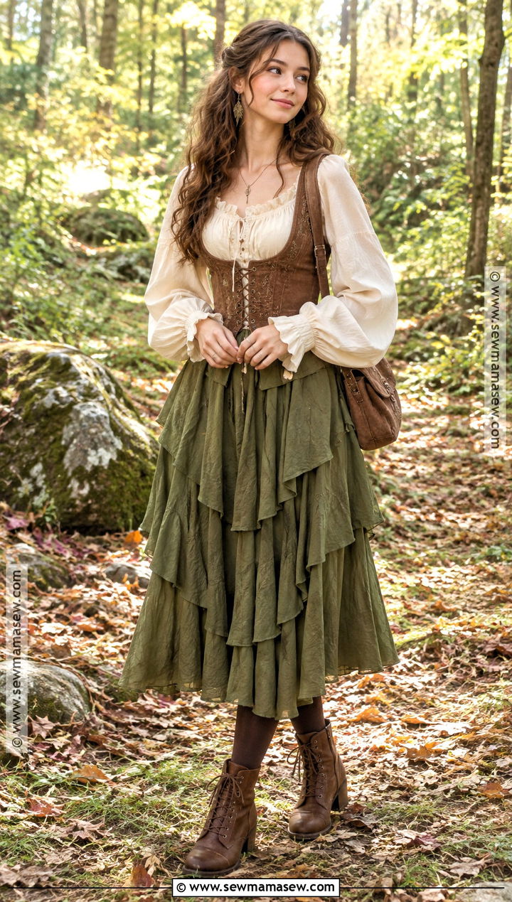 Moss Green Fairy Skirt And Corset Outfit - 15 autumn fairy aesthetic outfits