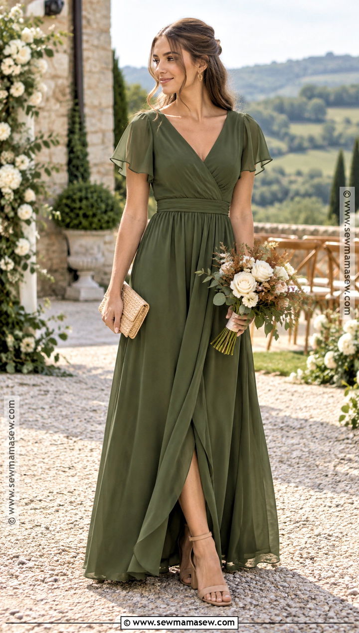 Moss Green Flutter Sleeve Bridesmaid Dress - 15 Green Bridesmaid Dresses Fall