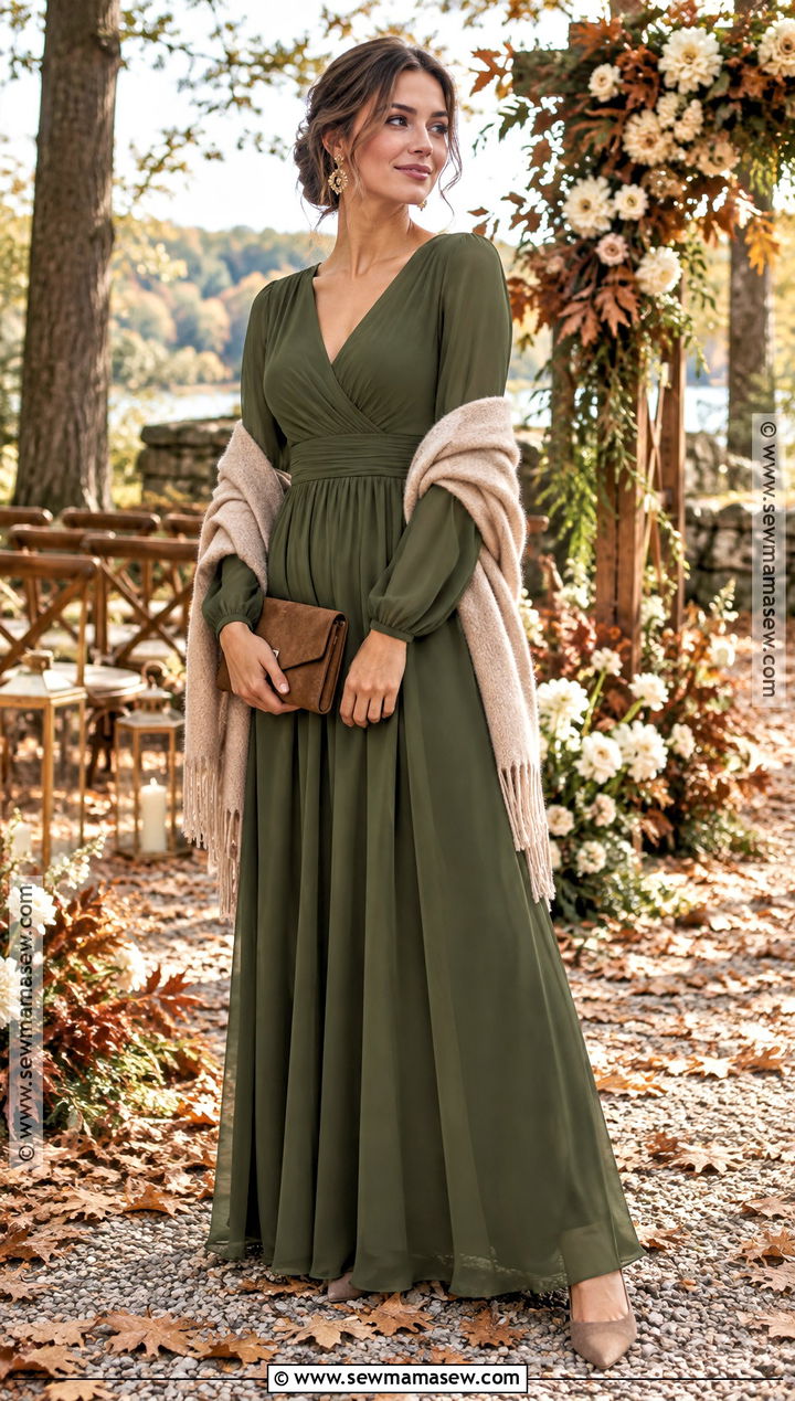 Moss Green Long Sleeve Bridesmaid Dress - 15 fall wedding bridesmaid dresses green