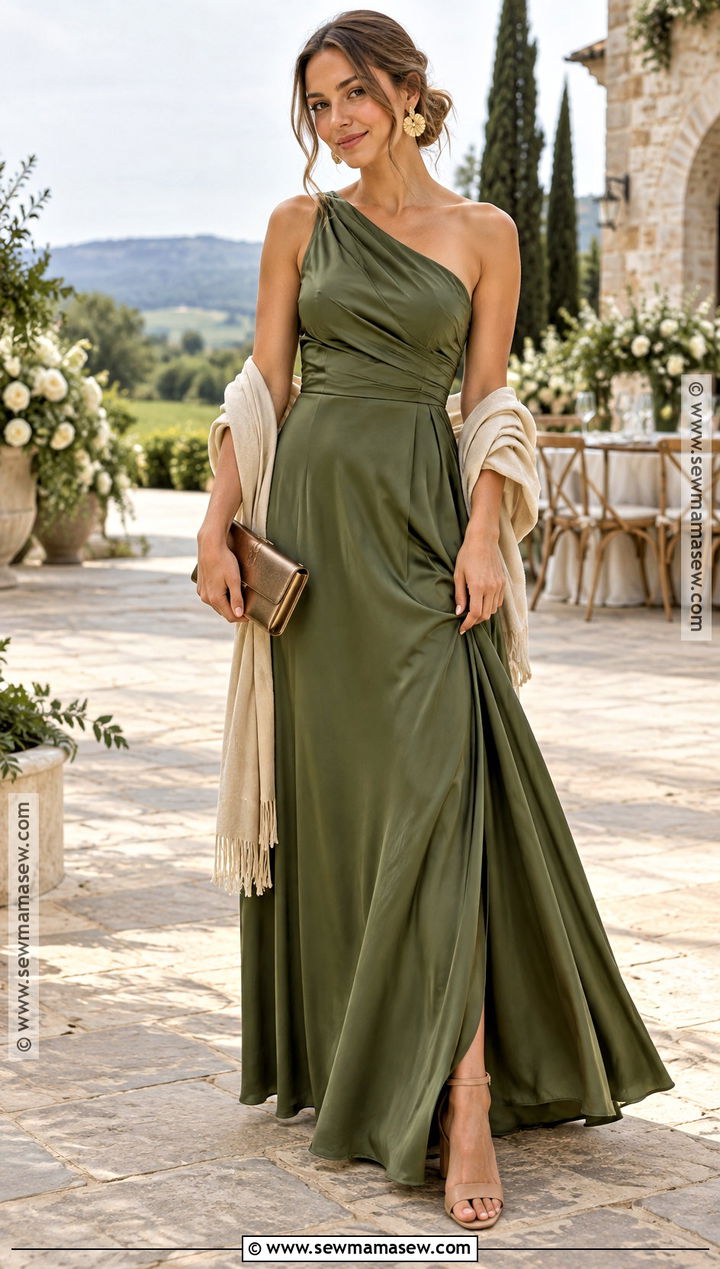 Moss Green One Shoulder Bridesmaid Dress - 15 Green Bridesmaid Dresses Autumn