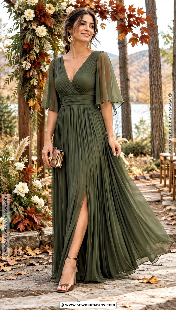Moss Green Pleated Bridesmaid Dress - 15 Green Bridesmaid Dresses Fall Wedding