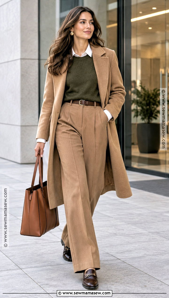 Moss Green Sweater And Toffee Pants Outfit - 15 Warm Fall Color Palette Clothes