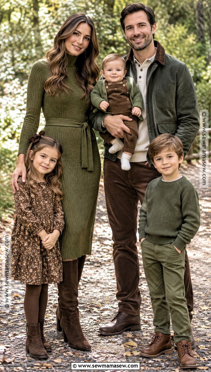 Moss Green and Chocolate Brown Family Photo Outfits - 15 fall green family pictures outfits