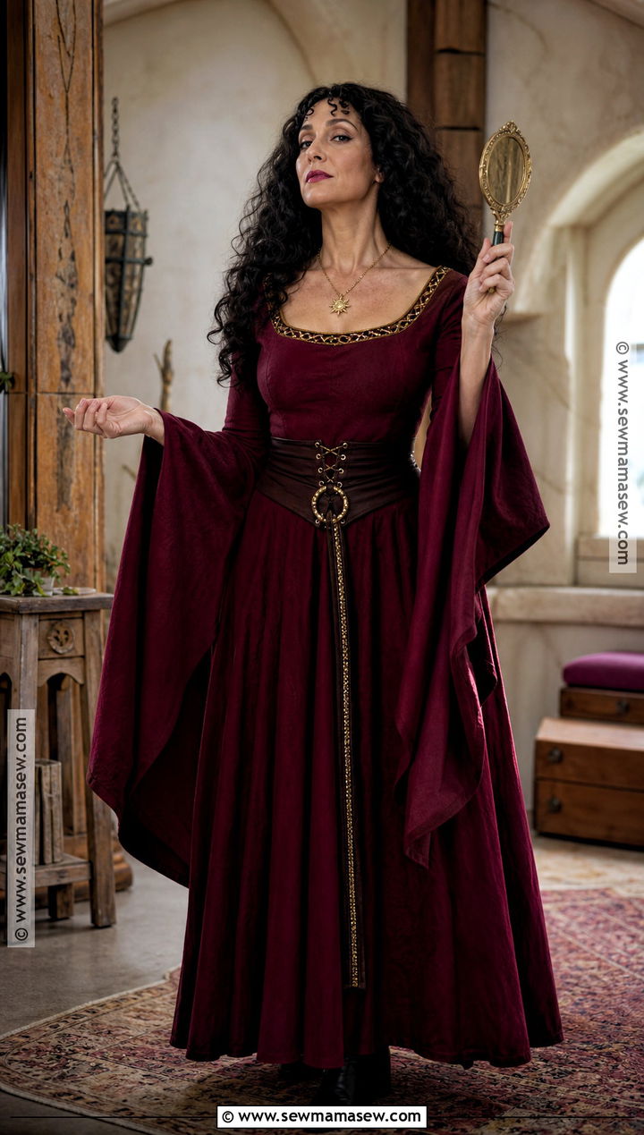 Mother Gothel Costume With Burgundy Dress - 30 Villain Costume Ideas