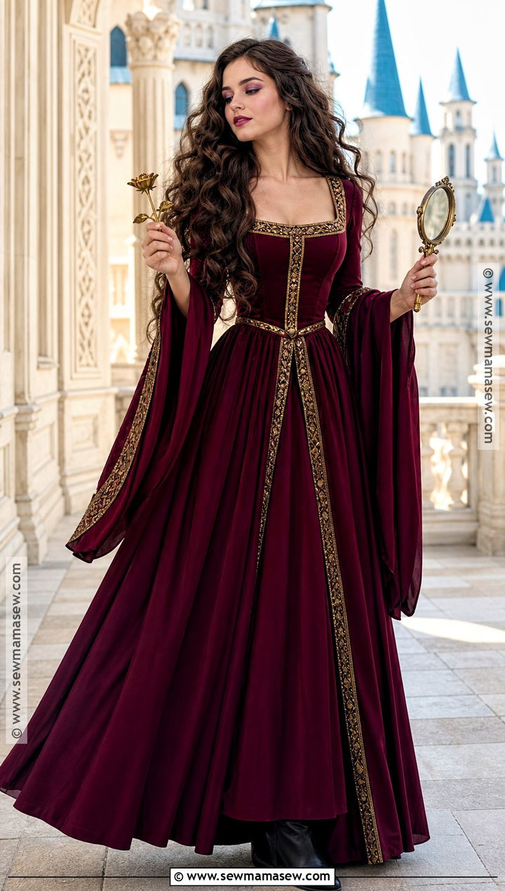 Mother Gothel Costume With Burgundy Dress - 30 curly hair costumes