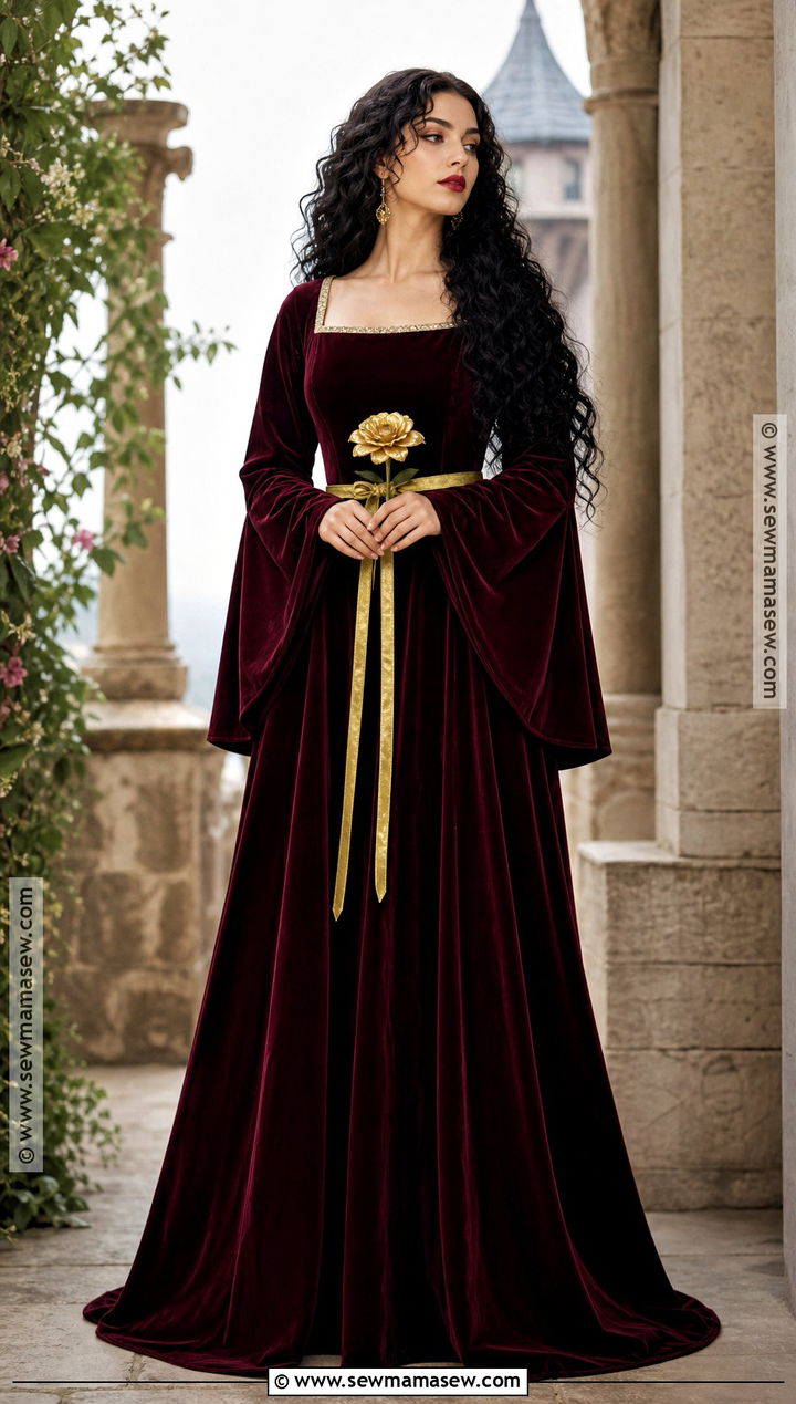 Mother Gothel Costume With Burgundy Gown - 30 long black hair halloween costumes