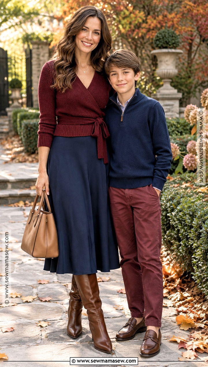 Mother Son Burgundy And Navy Outfit - 15 mother son fall outfits