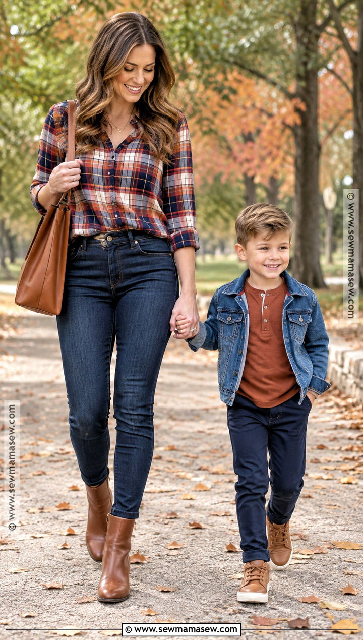 Mother Son Plaid And Denim Outfit - 15 mother son fall outfits