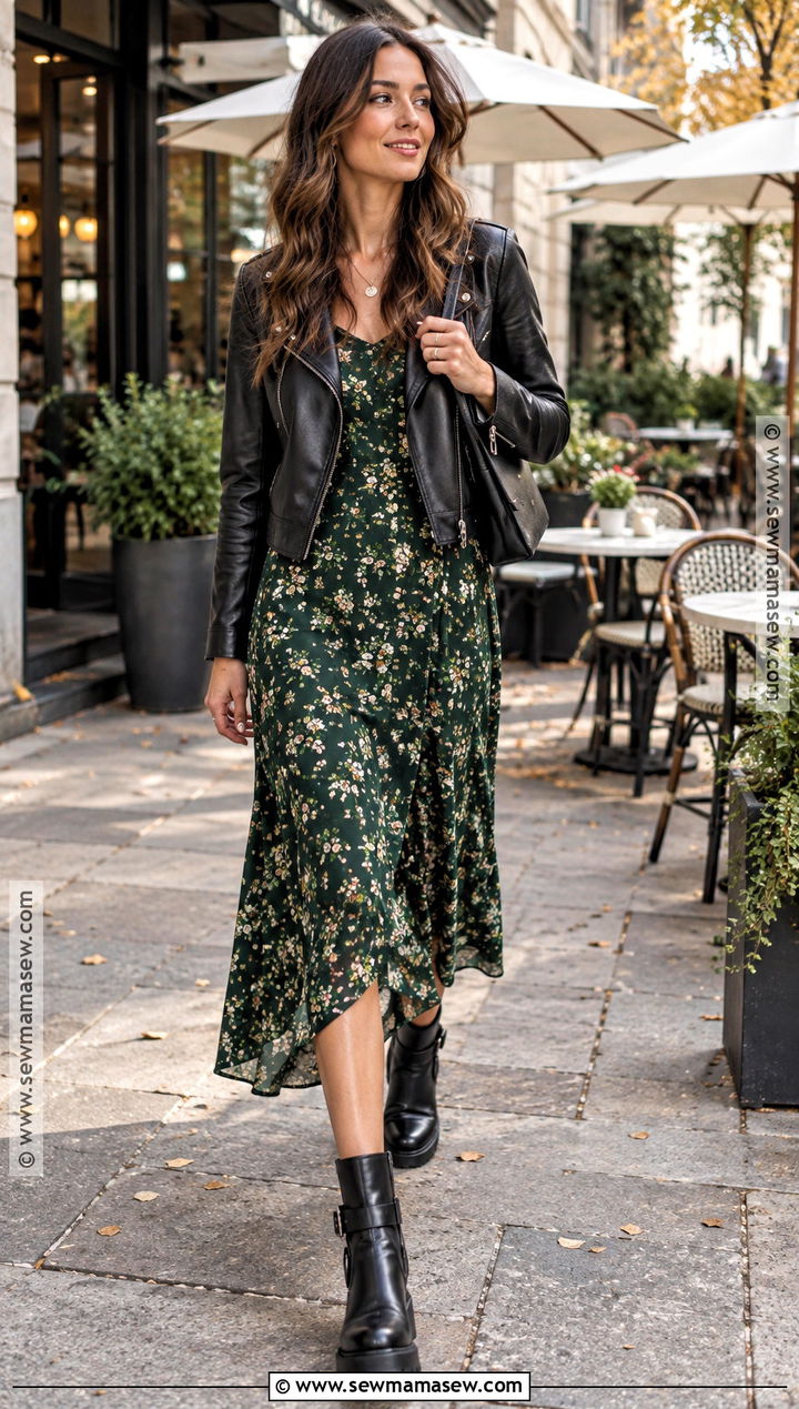 Moto Boots With A Floral Midi Dress - 15 Boots For Fall Wardrobe