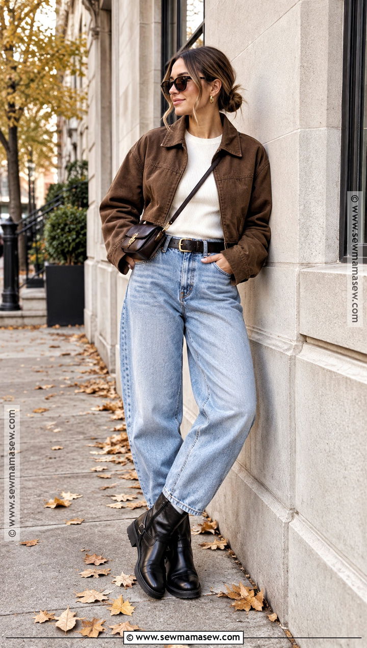 Moto Boots With Barrel Jeans and a Cropped Jacket - 25 moto boots outfit fall