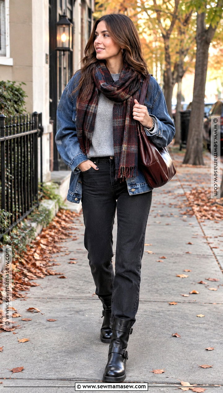 Moto Boots With Black Jeans and a Denim Jacket - 25 moto boots outfit fall