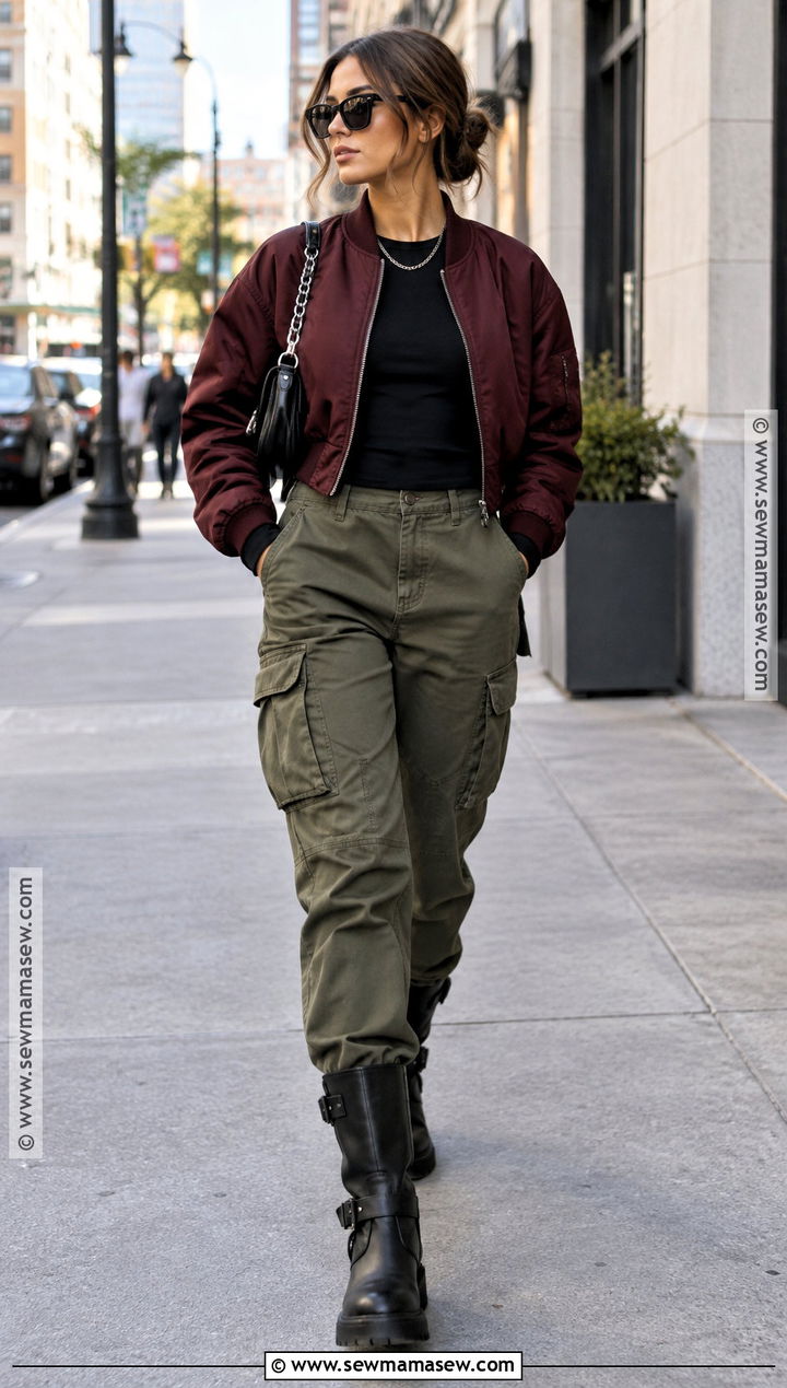 Moto Boots With Cargo Pants And Bomber Jacket - 15 moto boots fall outfit
