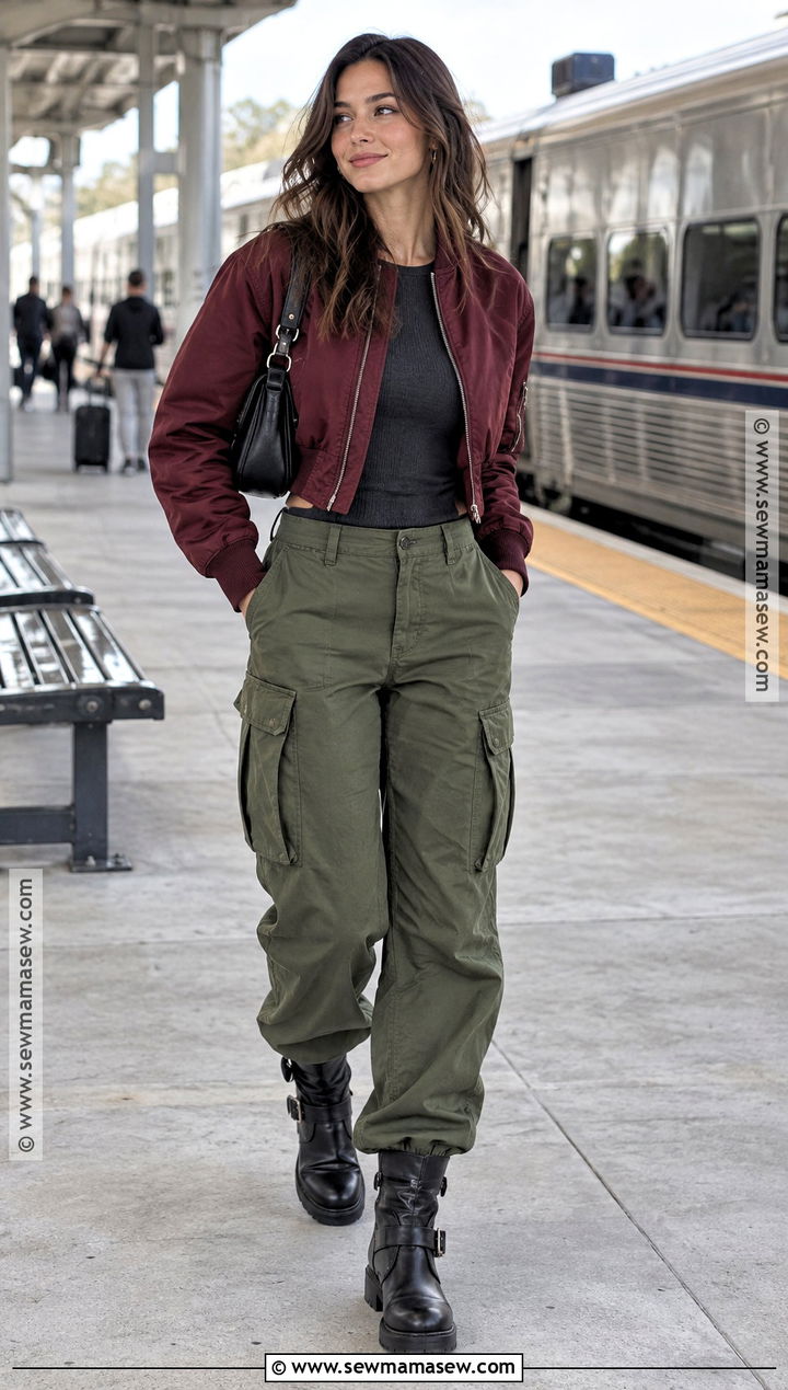 Moto Boots With Cargo Pants And Bomber Jacket - 15 fall moto boots outfit