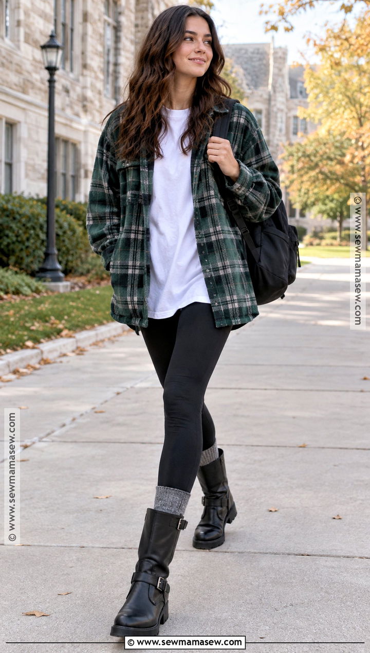 Moto Boots With Leggings And A Shirt Jacket - 15 back to school shoe trends