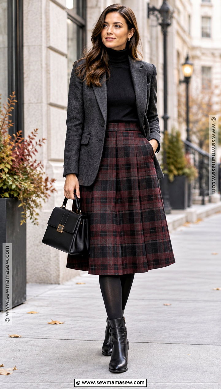 Moto Boots With Plaid Skirt And Turtleneck - 15 moto boots fall outfit