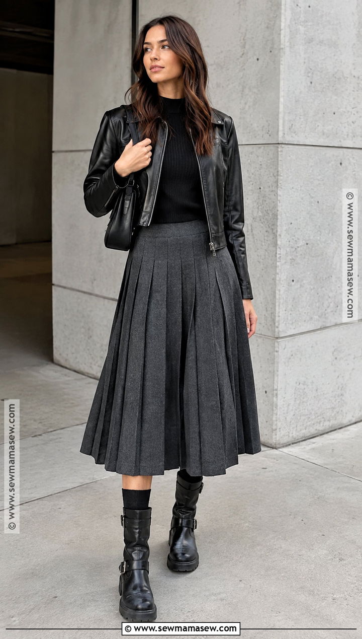 Moto Boots With Pleated Midi Skirt - 20 Fall Boots for Women