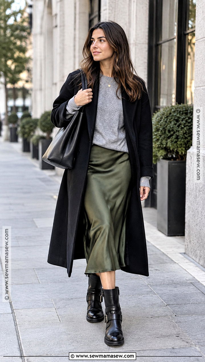 Moto Boots With Satin Skirt And Sweatshirt - 25 autumn boots outfit