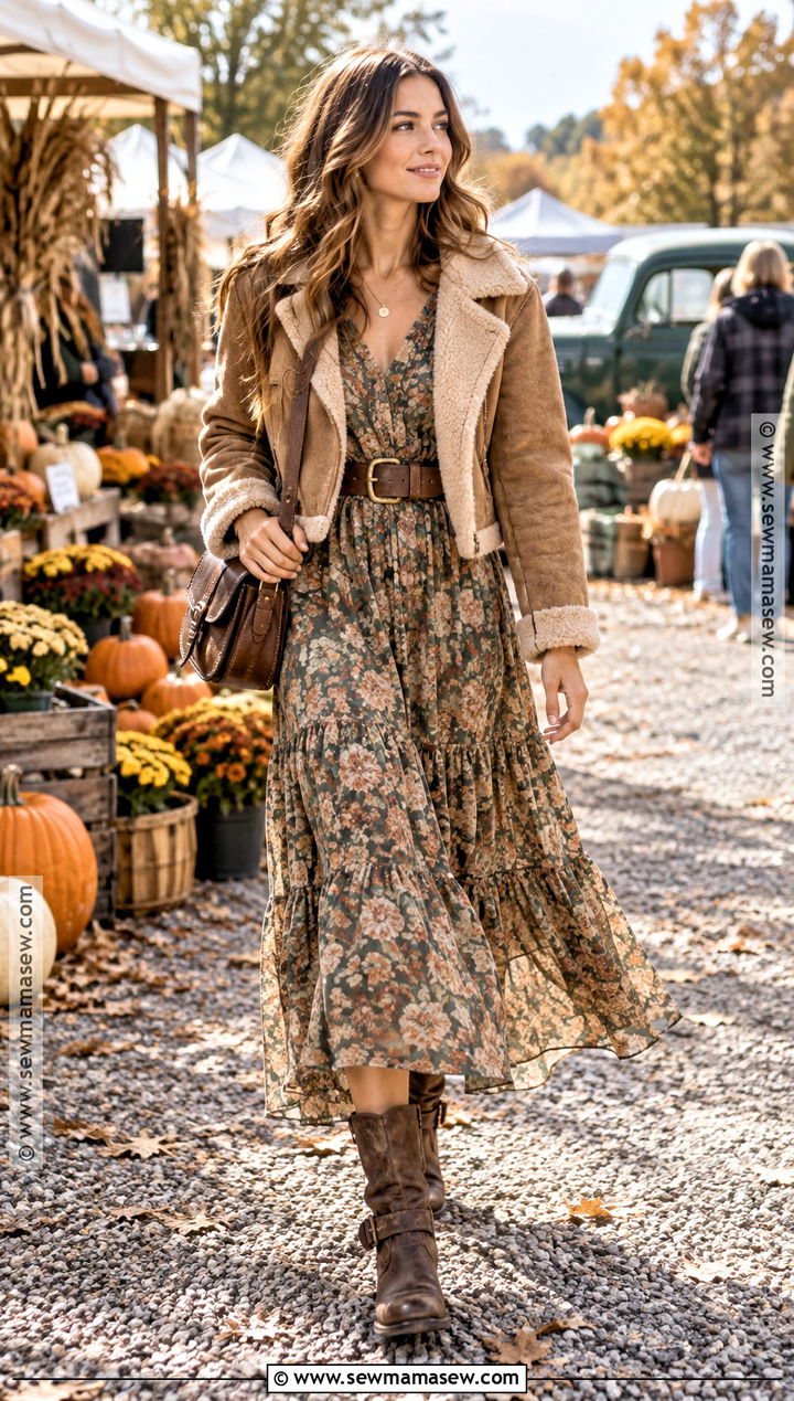 Moto Boots With a Boho Maxi Dress - 25 moto boots outfit fall