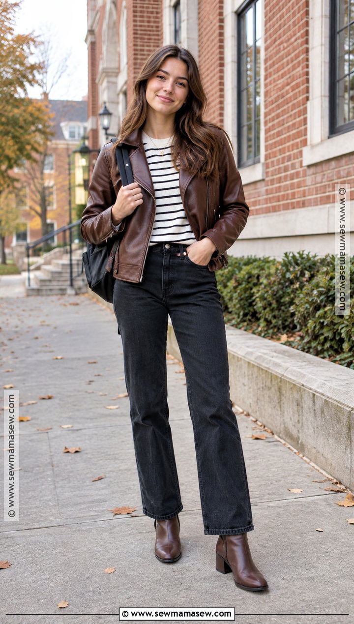 Moto Jacket And Striped Tee School Outfit - 25 cute fall outfits for school