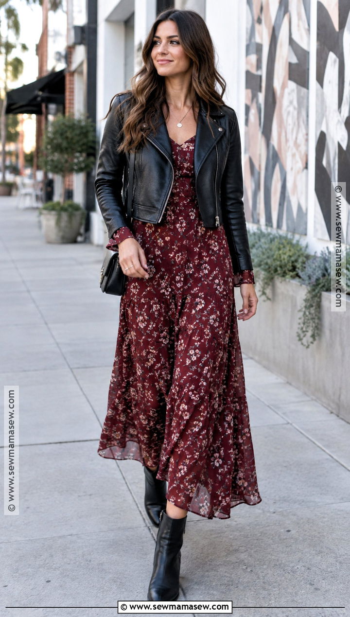Moto Jacket With Maxi Dress - 15 autumn jacket ideas for women 2026