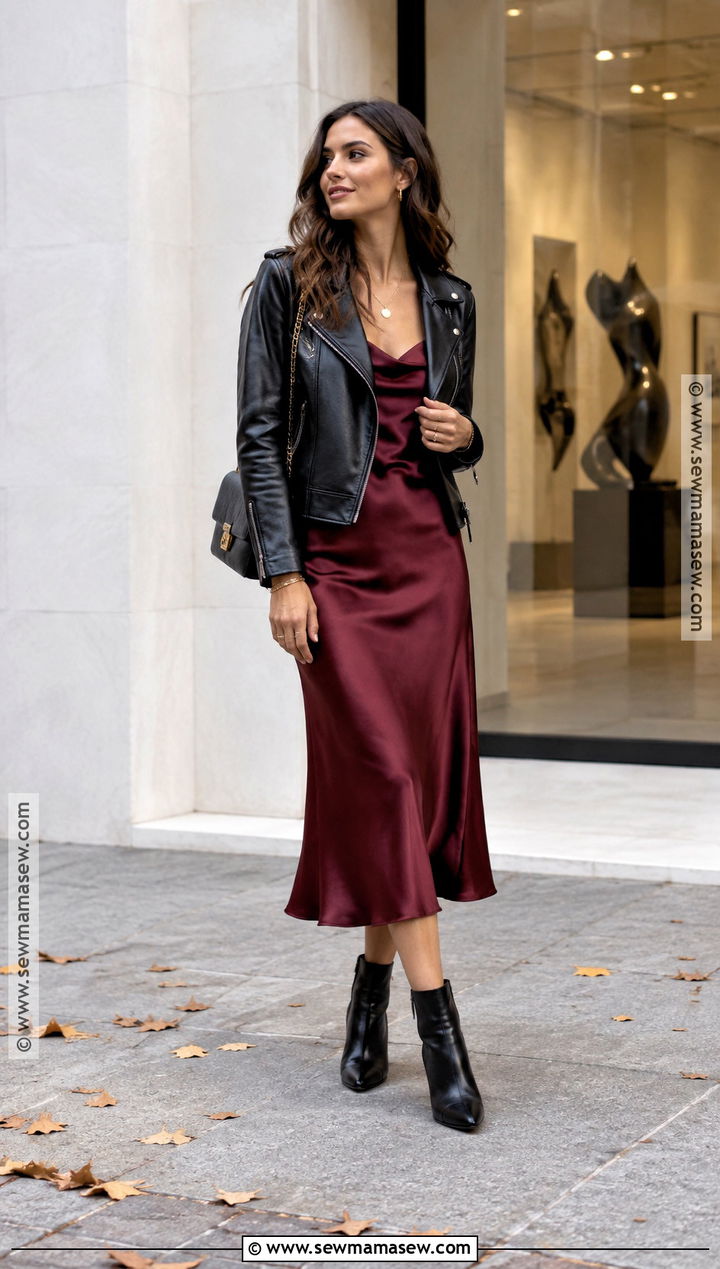 Moto Jacket With Satin Midi Dress - 15 autumn jackets 2026