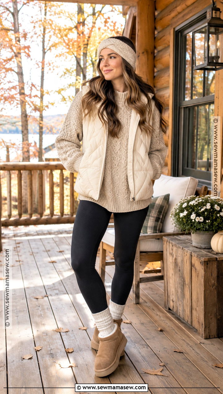Mountain Cabin Outfit With Sweater And Leggings - 20 mountain outfit fall ideas