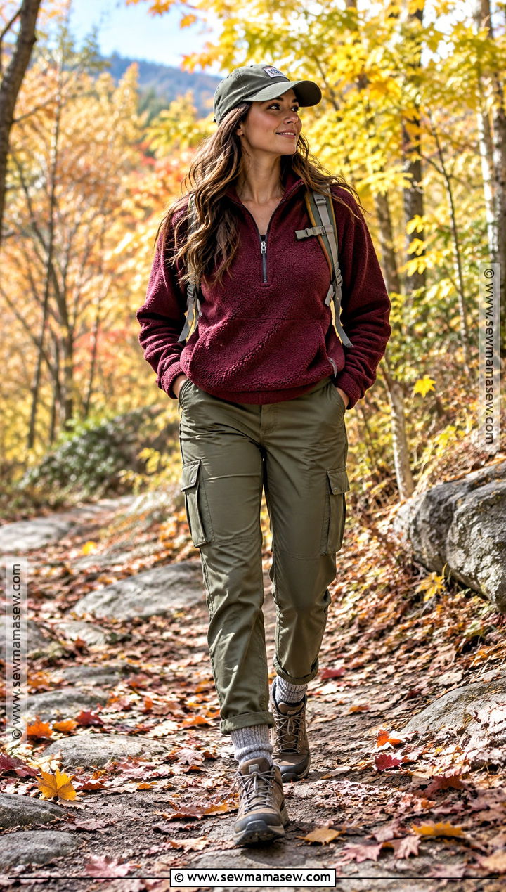 Mountain Hiking Outfit With Fleece And Cargo Pants - 20 mountain outfit fall ideas