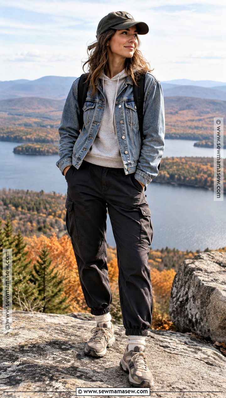 Mountain Outfit With Denim Jacket And Hoodie - 20 mountain outfit fall ideas