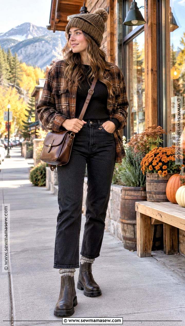 Mountain Outfit With Flannel And Black Jeans - 20 mountain outfit fall ideas