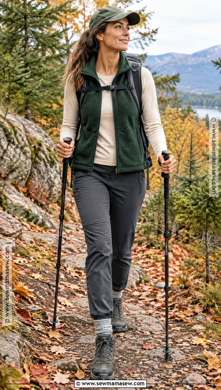 Mountain Outfit With Fleece Vest And Trail Pants - 20 mountain outfit fall ideas
