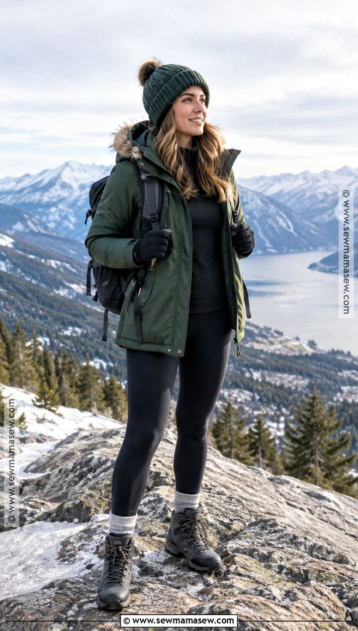 Mountain Outfit With Parka And Thermal Leggings - 20 mountain outfit fall ideas