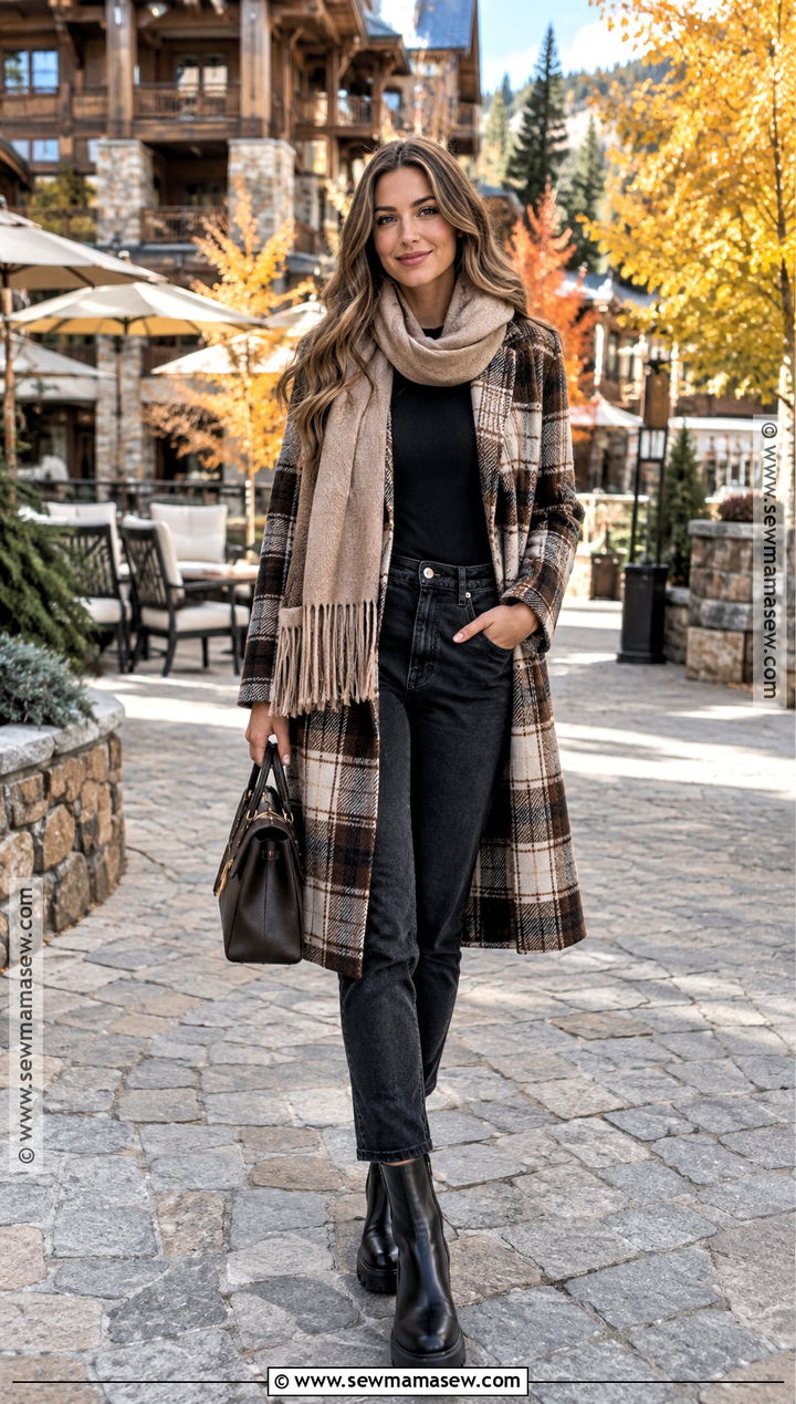 Mountain Outfit With Plaid Coat And Ankle Boots - 20 mountain outfit fall ideas