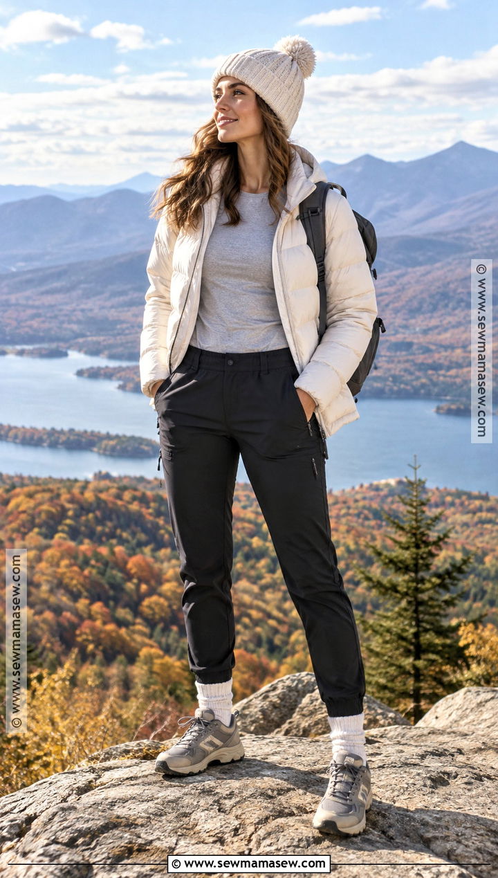 Mountain Outfit With Puffer Jacket And Joggers - 20 mountain outfit fall ideas