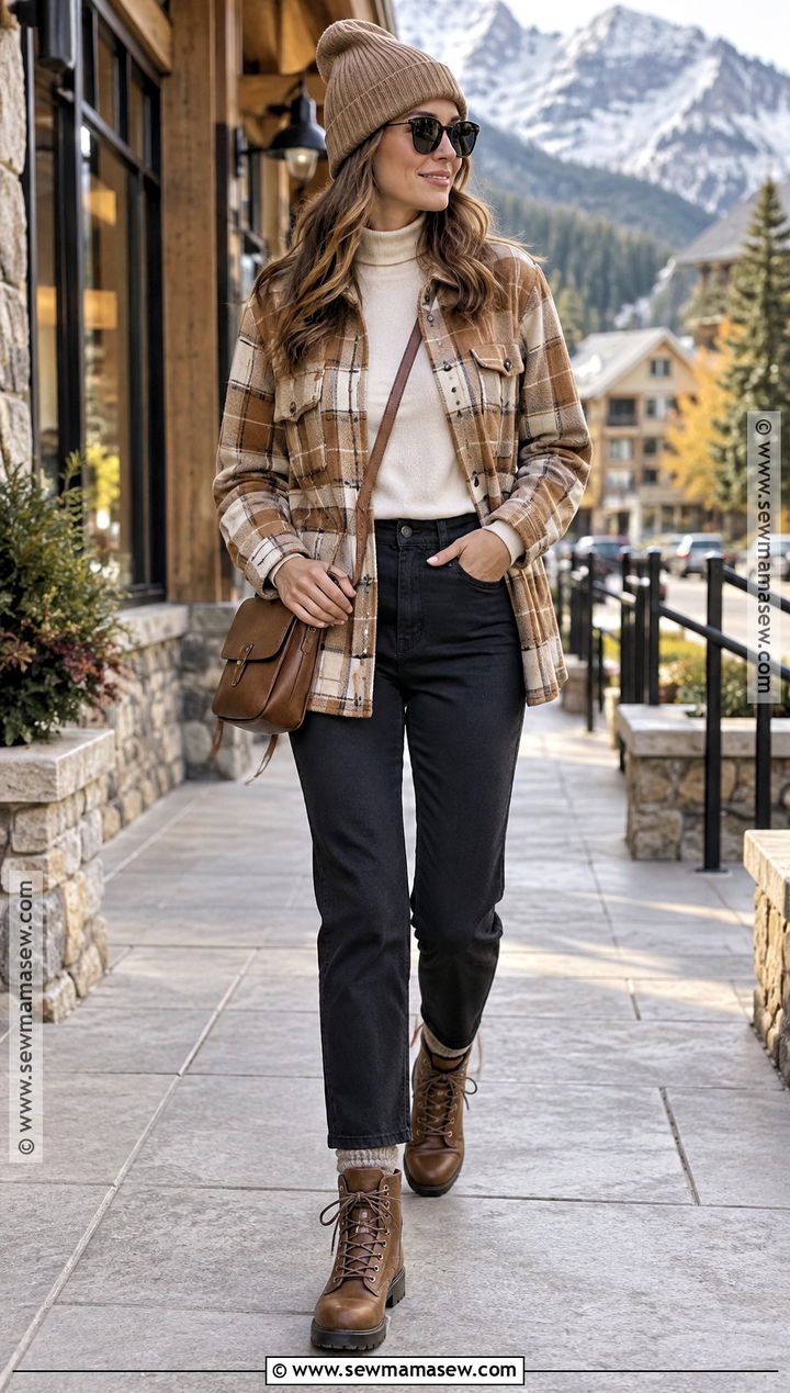 Mountain Outfit With Shacket And Hiking Boots - 20 mountain outfit fall ideas