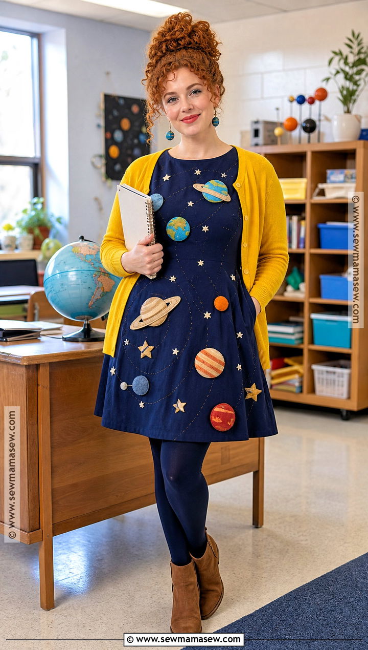 Ms Frizzle Costume With Printed Dress - 35 easy halloween costumes for work