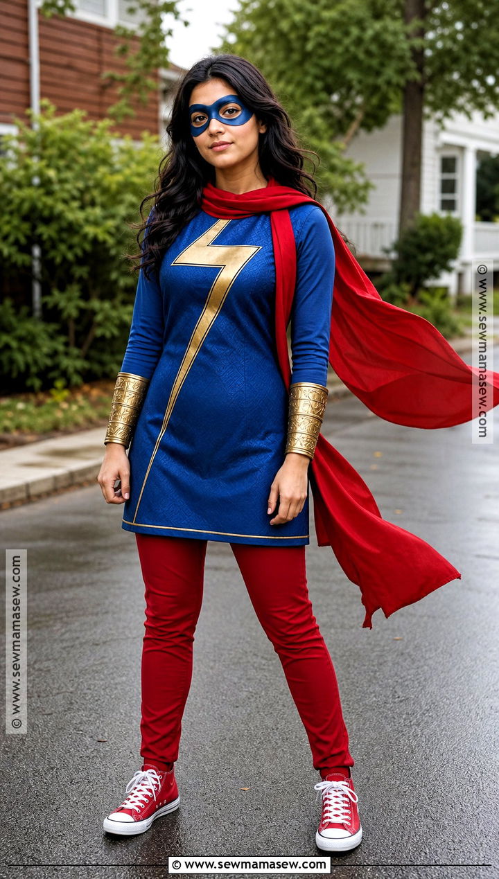 Ms Marvel Costume With Blue Tunic And Red Scarf - 30 superhero costume ideas