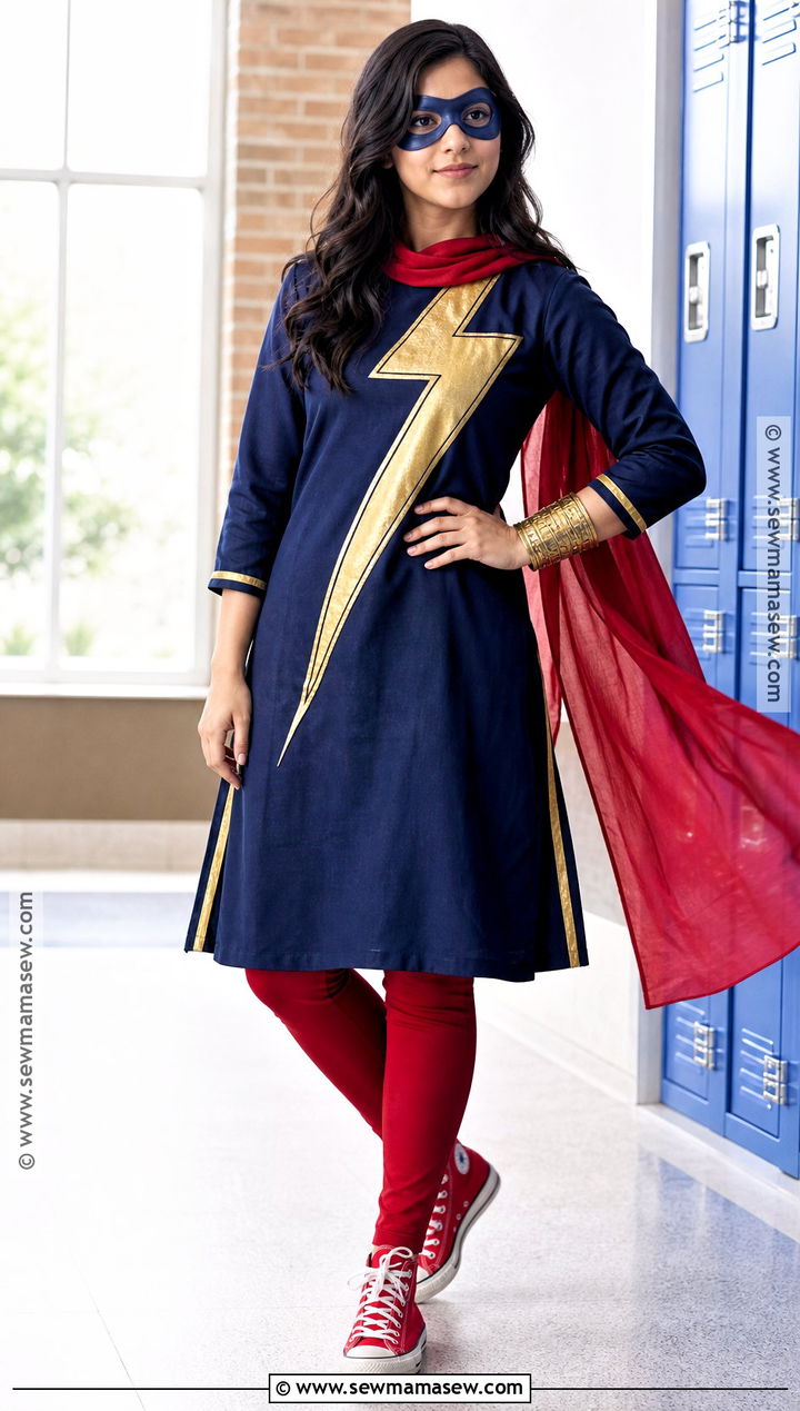 Ms Marvel Costume With Blue Tunic And Red Scarf - 30 Superwomen Costume Ideas