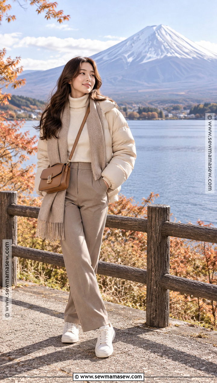 Mt Fuji Autumn Monochrome Beige Outfit - 20 mt fuji outfit autumn ideas