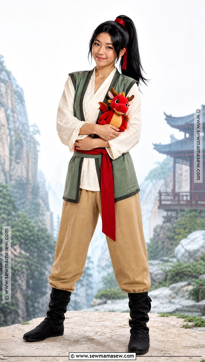 Mulan Training Costume With Black Ponytail - 45 black hair halloween costumes