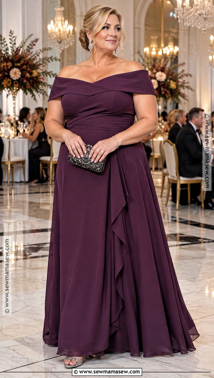 Mulberry Off Shoulder Plus Size Mother of the Bride Dress - 20 mother of the bride dresses plus size fall