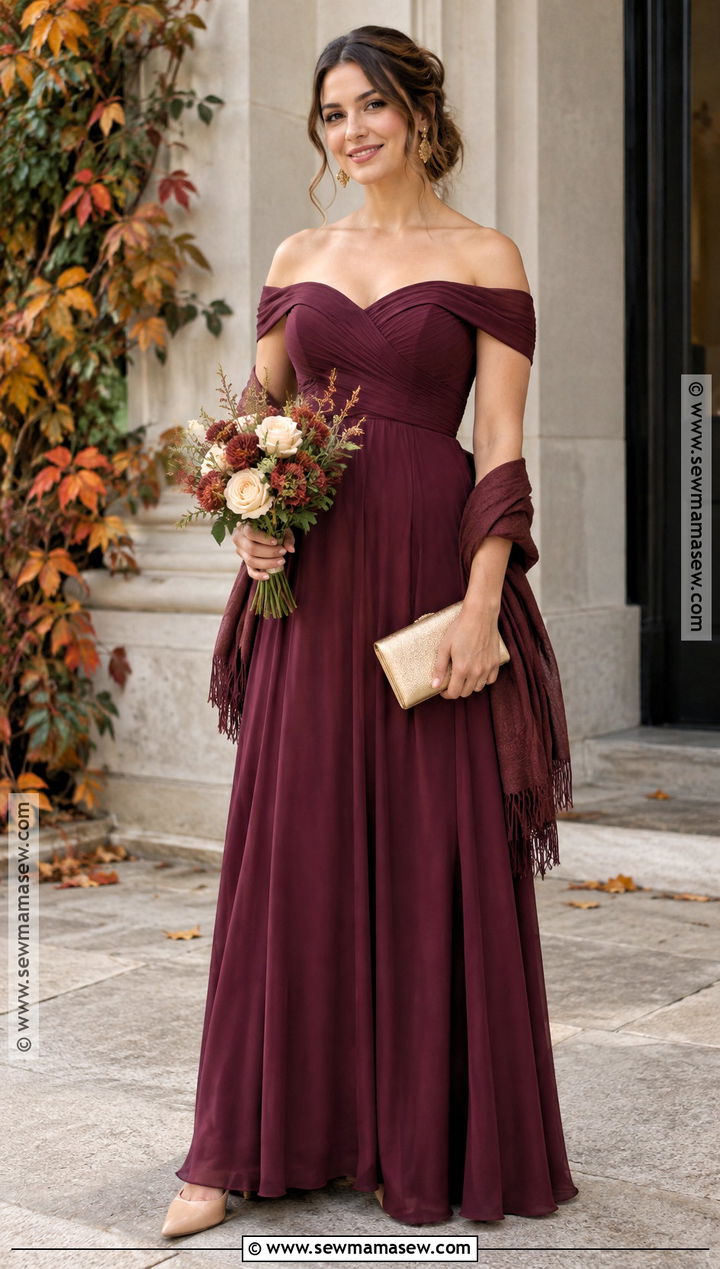 Mulberry Off Shoulder Purple Bridesmaid Dress - 15 Fall Purple Bridesmaid Dresses