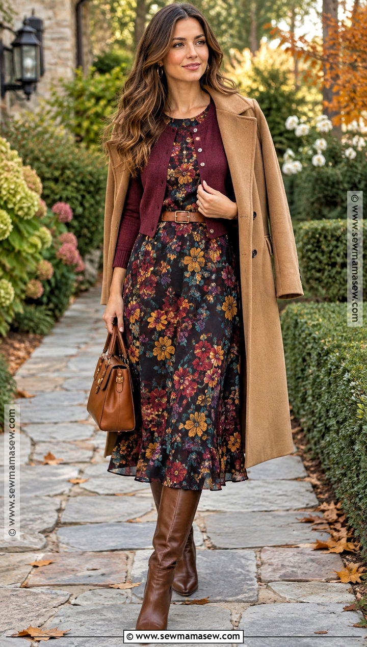 Multicolor Floral Dress Fall Outfit - 25 Colorful Fall Outfits