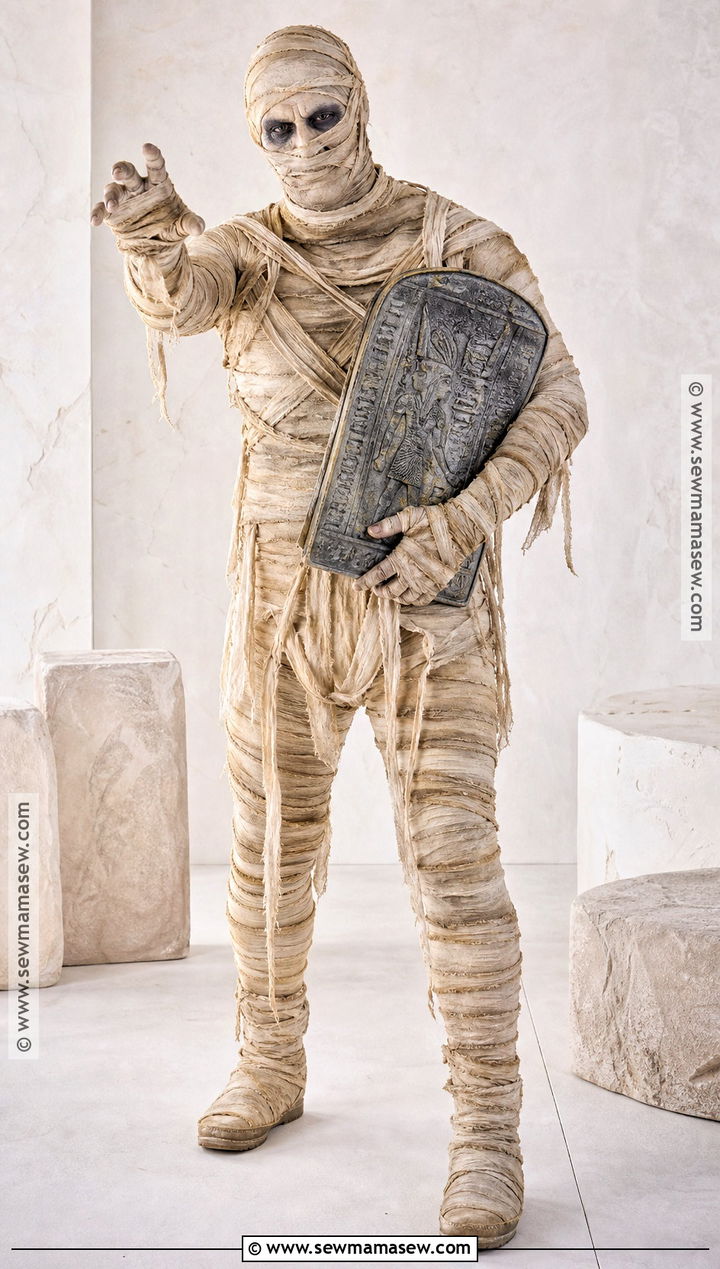 Mummy Costume With Aged Fabric Wraps - 50 scary halloween costume ideas