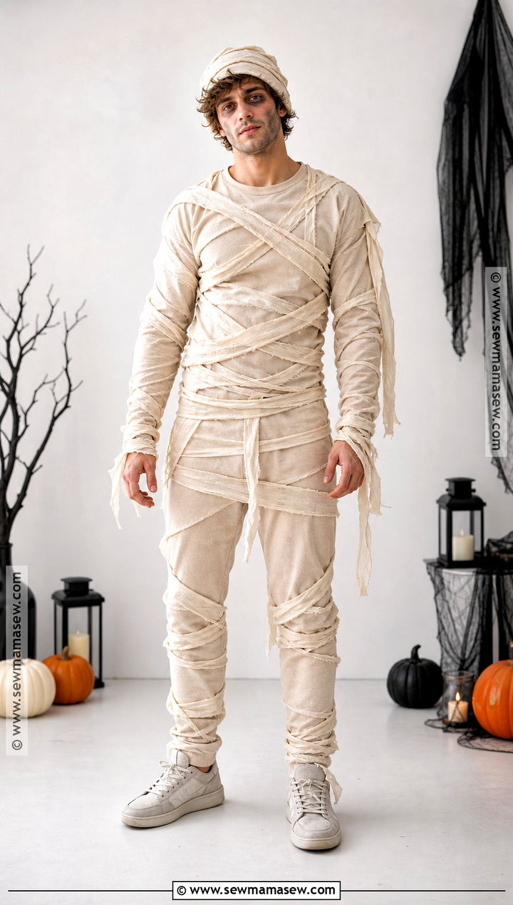 Mummy Costume With Beige Layers - 30 Simple Halloween Costumes for Men