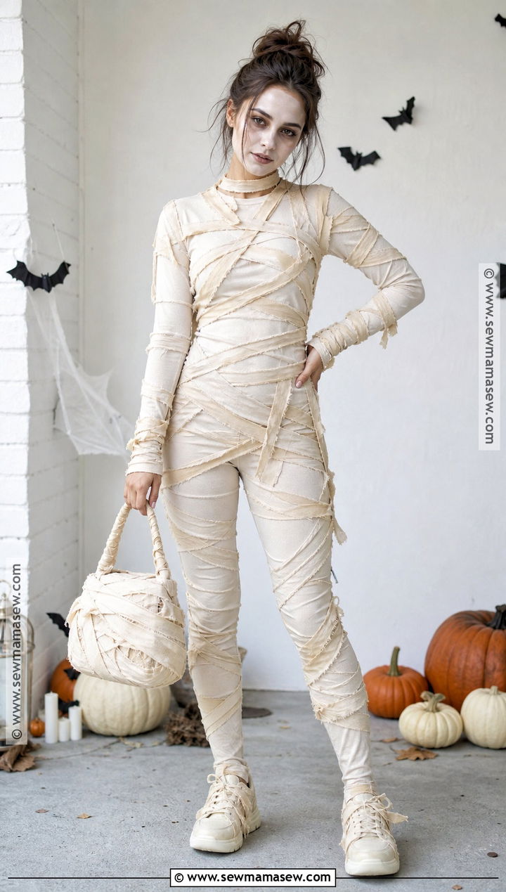 Mummy Costume With Fabric Strips - 30 simple halloween costume ideas for women