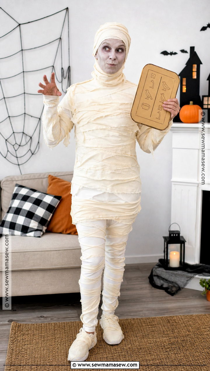 Mummy Costume With Fabric Strips - 35 Easy At Home Halloween Costumes