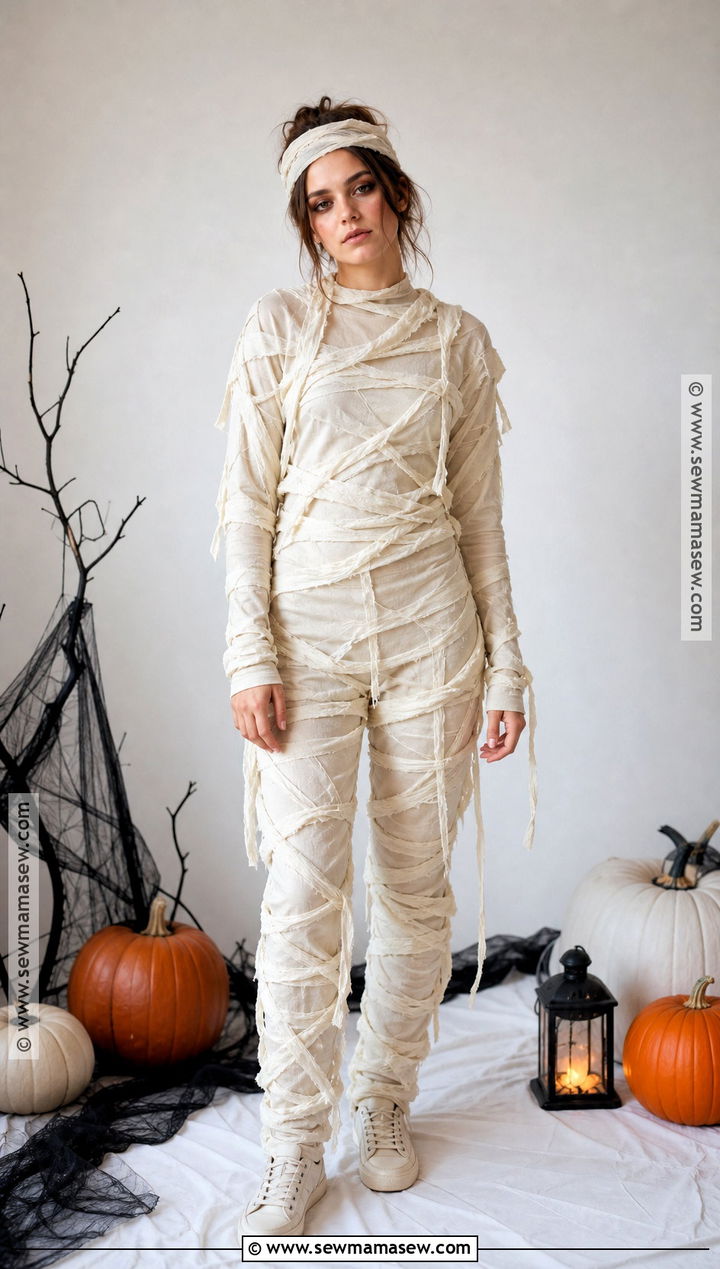 Mummy Costume With Fabric Strips - 30 Easy Homemade Halloween Costumes