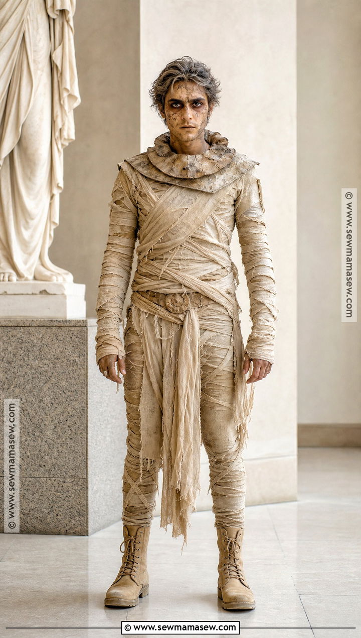 Mummy Costume With Layered Linen Wraps - 45 scary costumes